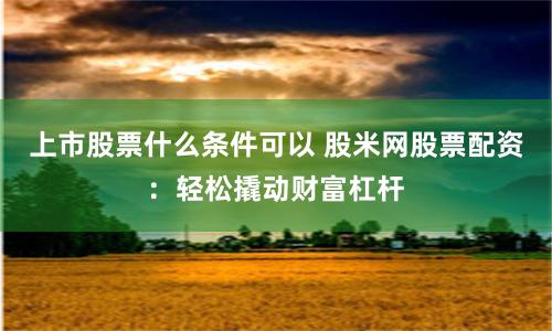 上市股票什么条件可以 股米网股票配资：轻松撬动财富杠杆